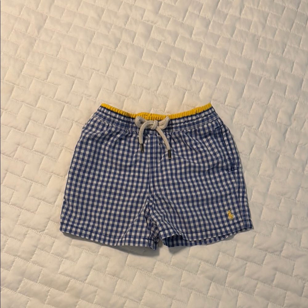 Ralph Lauren. 18m. Blue and White Gingham Shorts with Yellow Trim